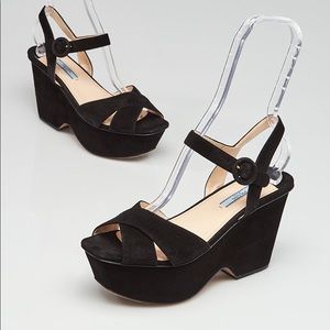 Prada Velvet Platform Wedge Heels